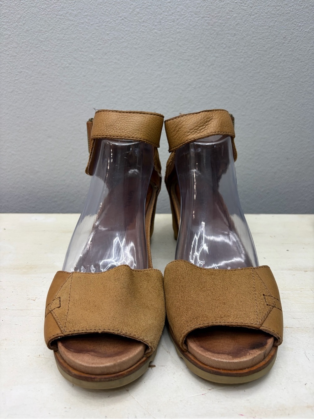 Sorel Brown Leather Joanie ll Ankle Strap Wedge Sandals Size 10 - Picture 4 of 8